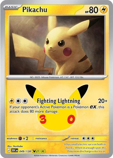 Pikachu Rare 30th Celebration 27/30