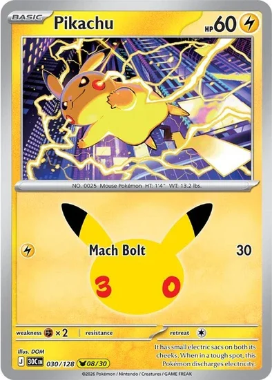 Pikachu Rare 30th Celebration 08/30