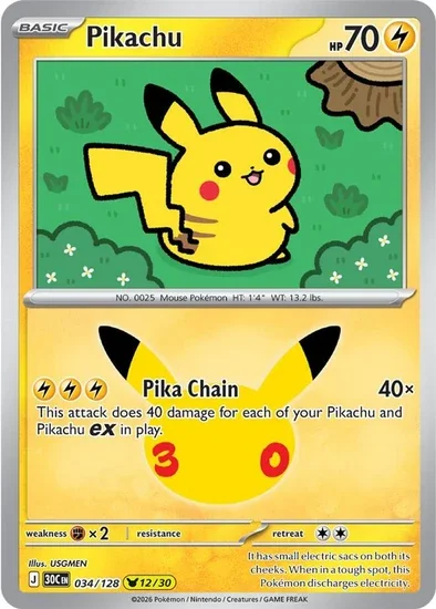 Pikachu Rare 30th Celebration 12/30