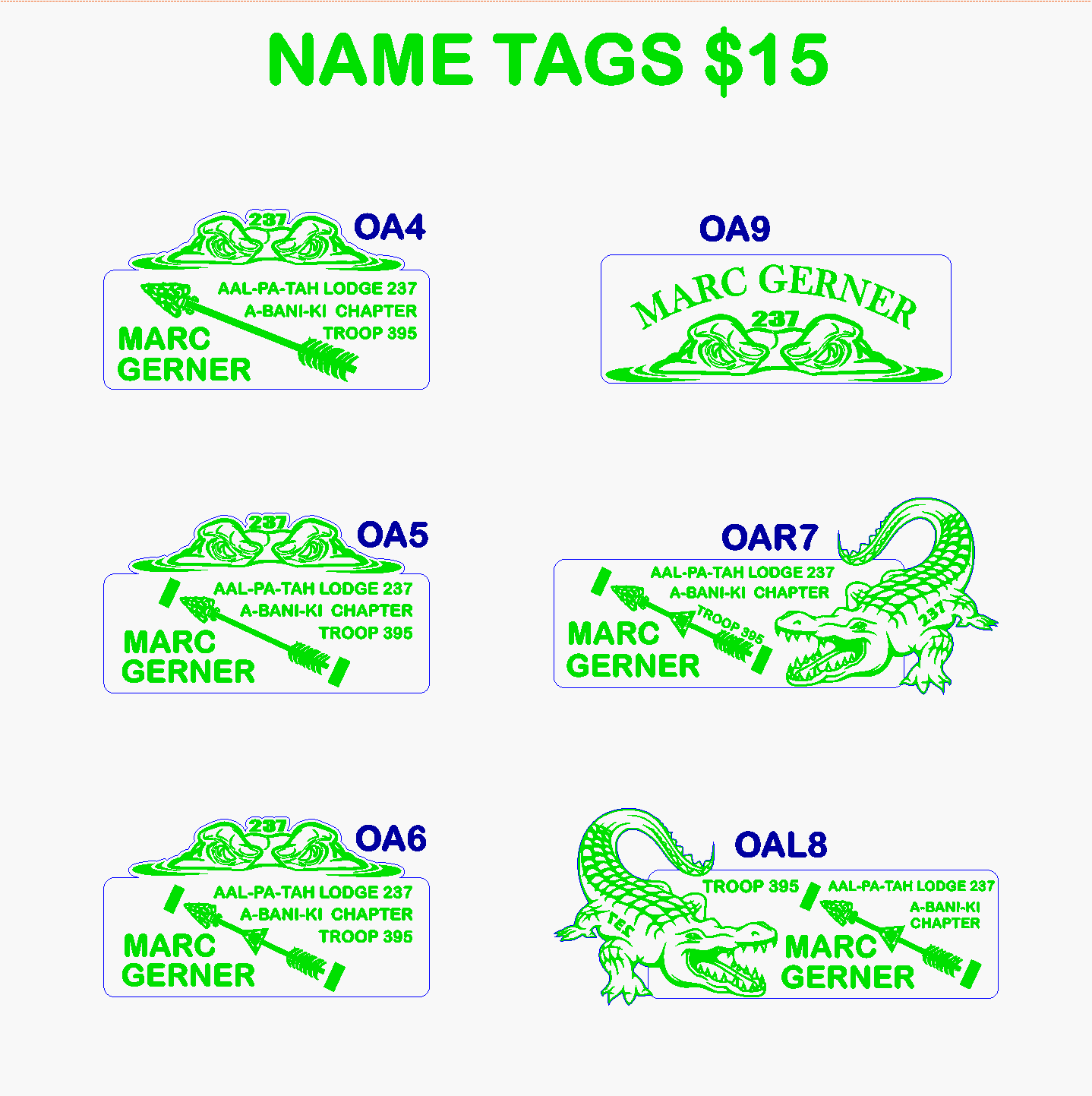 Order Of The Arrow Name Tags #10