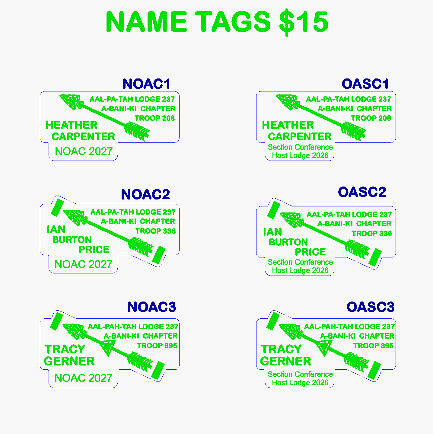 Order Of The Arrow Name Tags #9