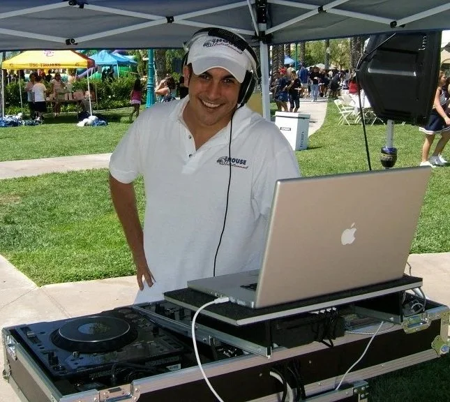 Los Angeles private party DJ setting up at an outdoor birthday party
