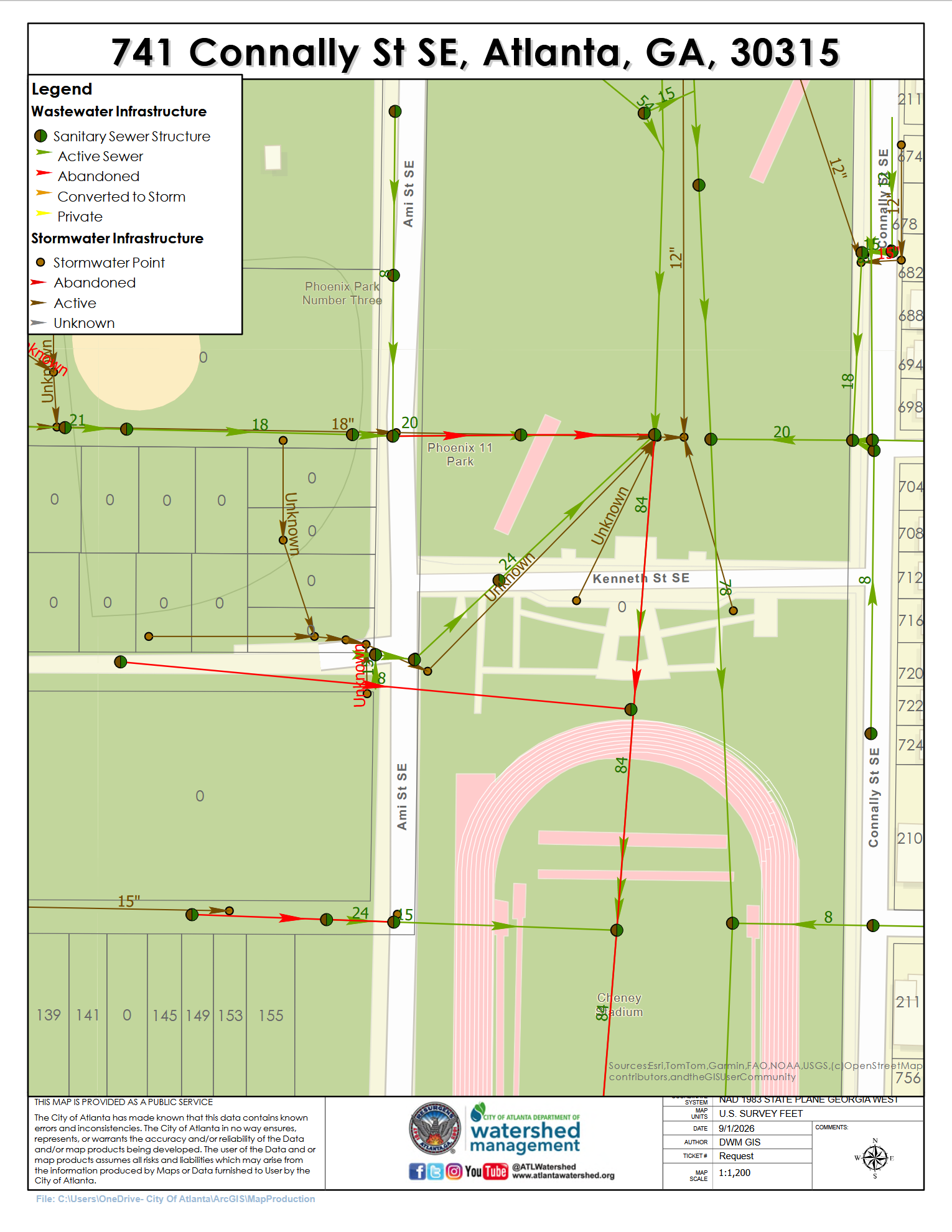 Figure 9. Atlanta DWM map of the Connally trunk pipes.