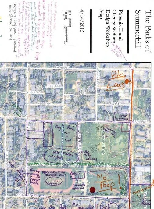 “Attendees at the second public meeting were encouraged to draw their dreams directly on aerial photos [of] each park.”