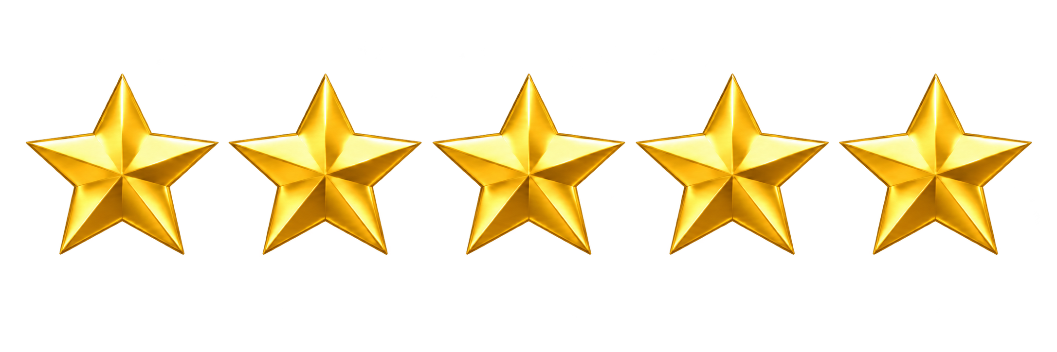 Five gold stars arranged in a row.