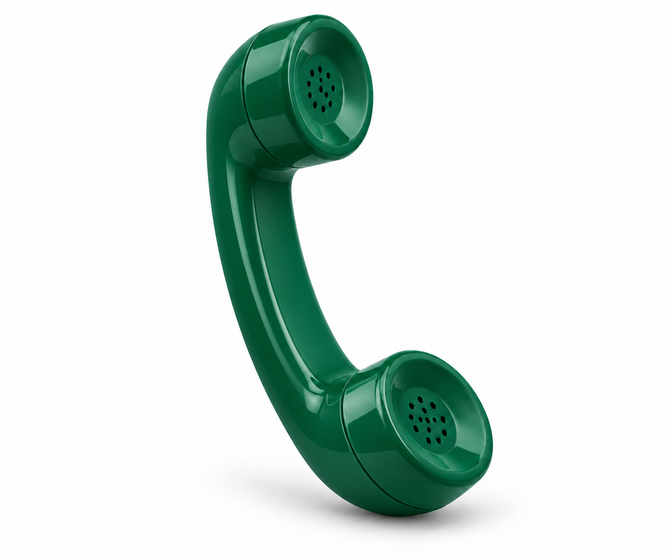 A green vintage rotary telephone handset on a white background.