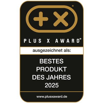 Plus X Award Plakette für das beste Produkt des Jahres 2025.