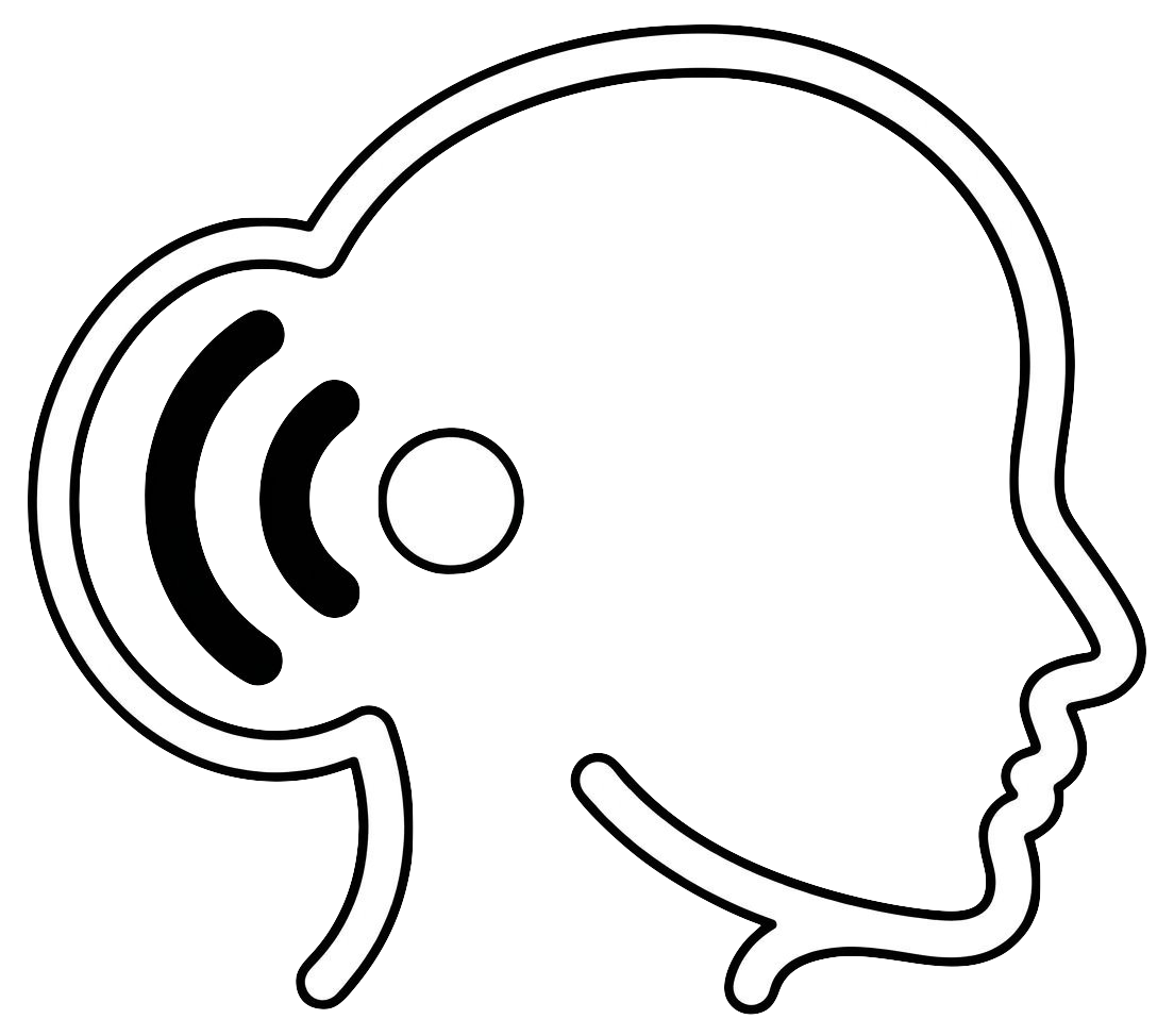 Schwarz-weiße Illustration eines menschlichen Kopfprofils mit einer Darstelllung von Wi-Fi-Signalen im Hinterkopf.