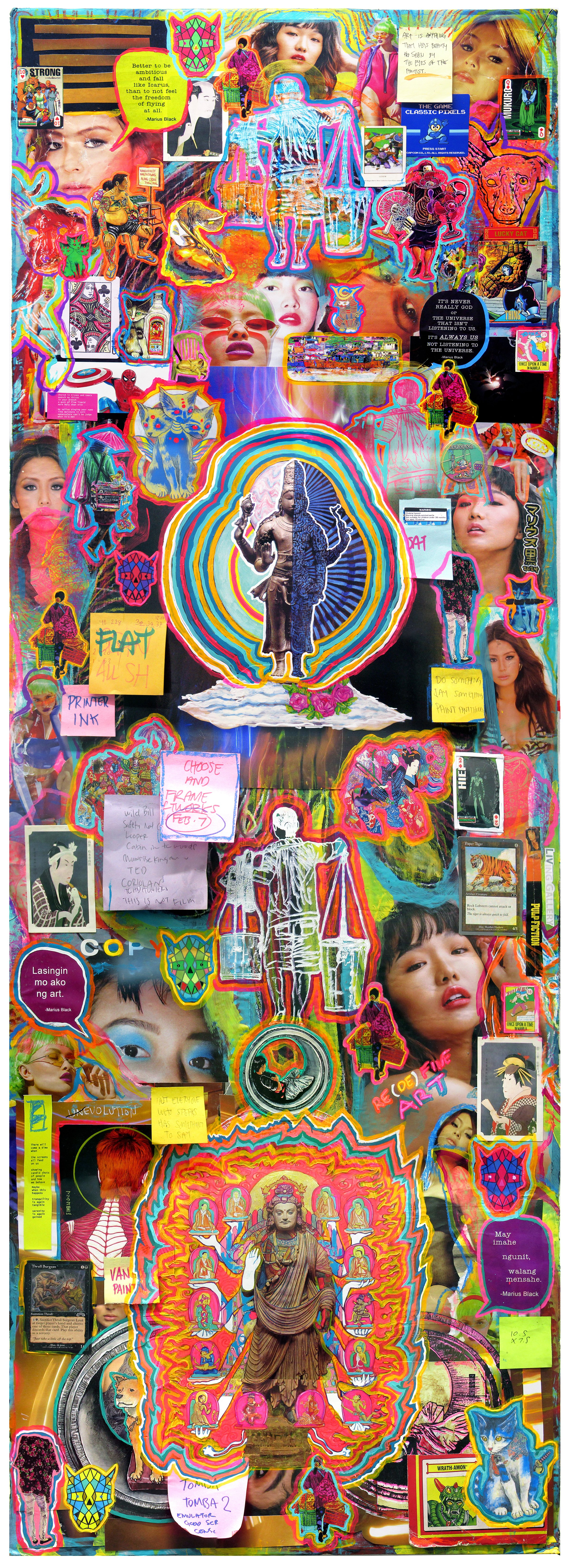 Acending Evolution, Carry Water Before and After Enlightenment (21 x 59 inches) mixed media on cardboard  by Marius Black 2024.jpg