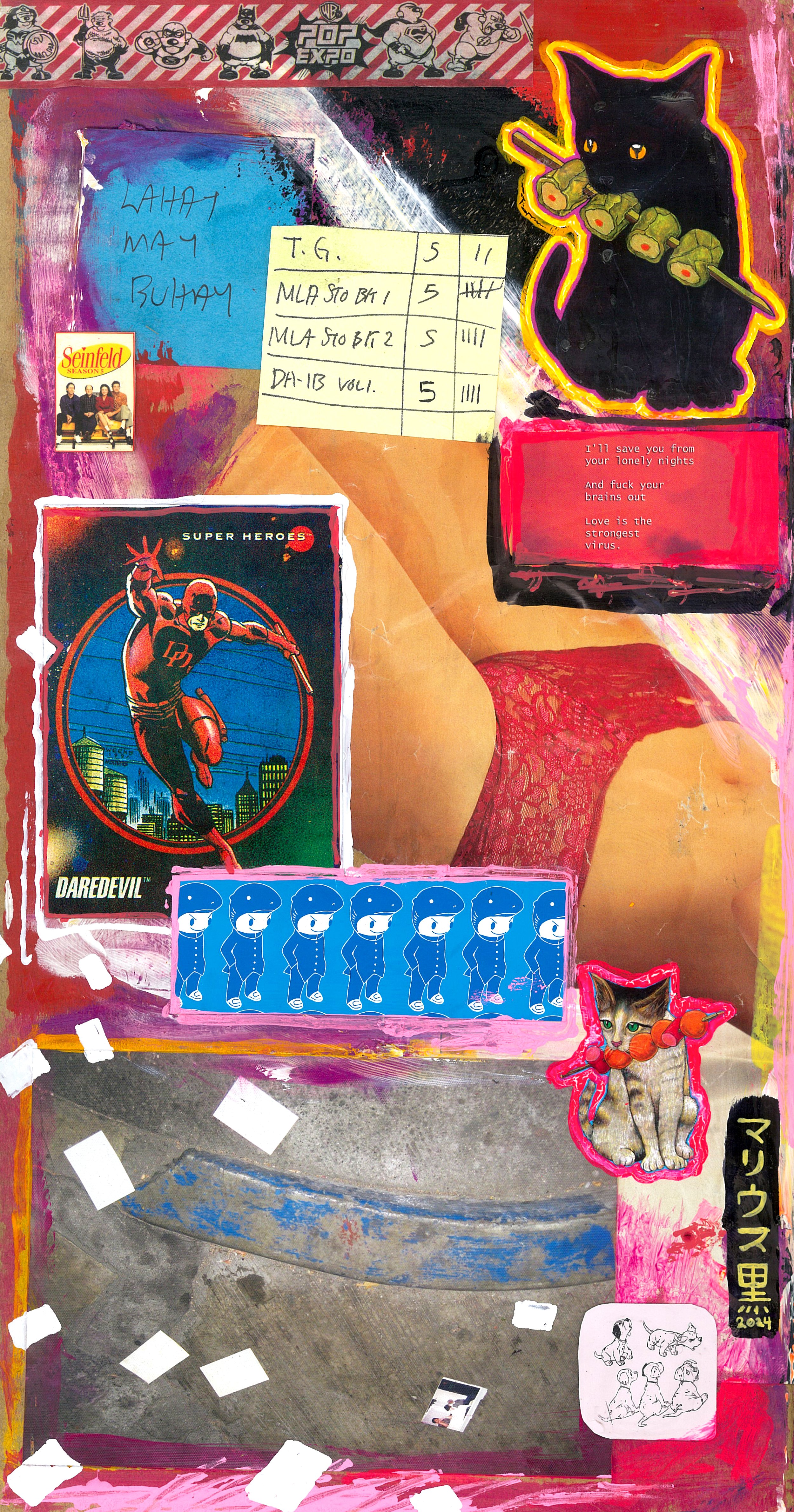 Daredevil Deeds (7 x 13 inches) mixed media on cardboard by Marius Black 20241.jpg