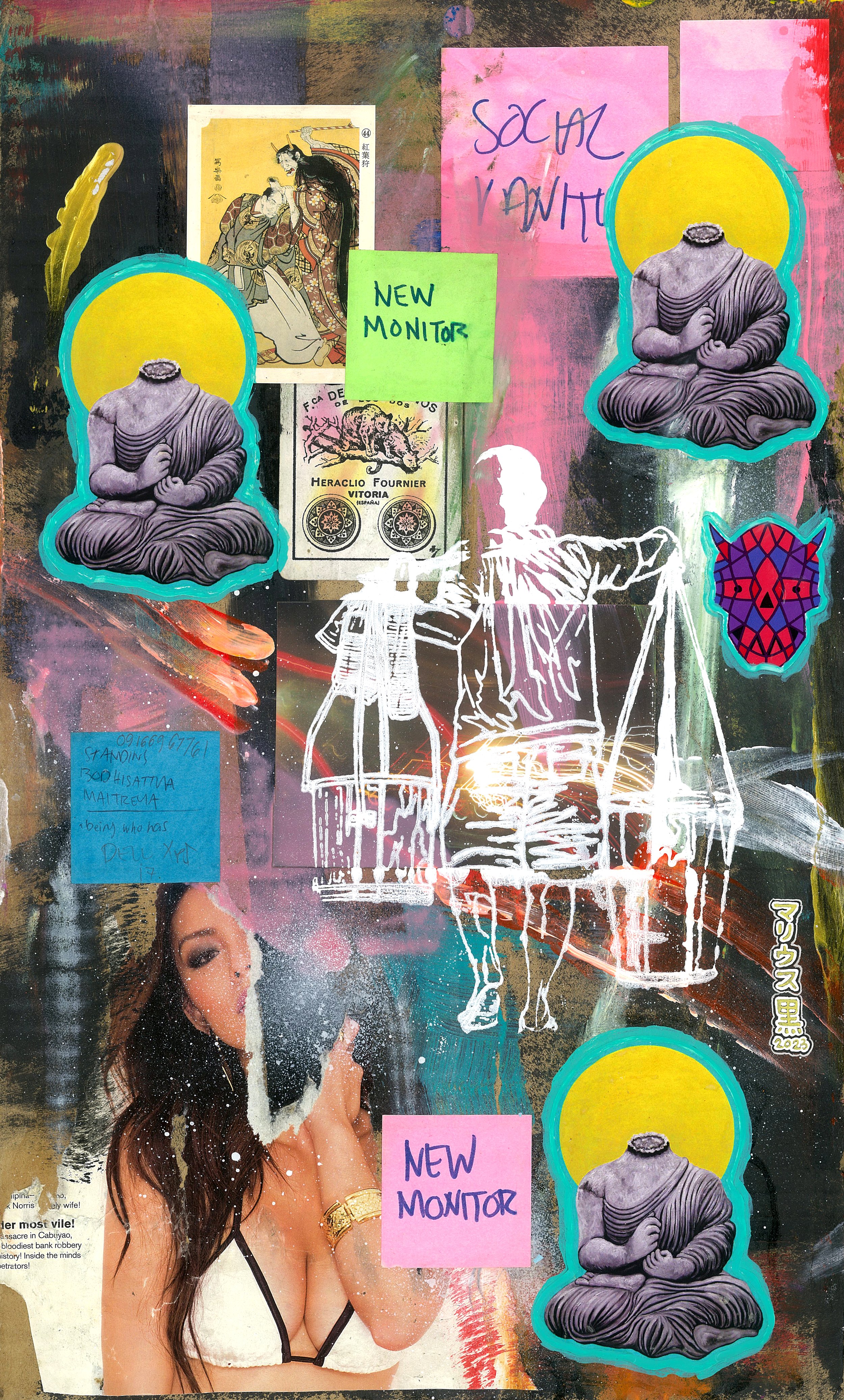 Social Vanity (11 x 18.5 inches) mixed media on cardboard by Marius Black 2023.jpg
