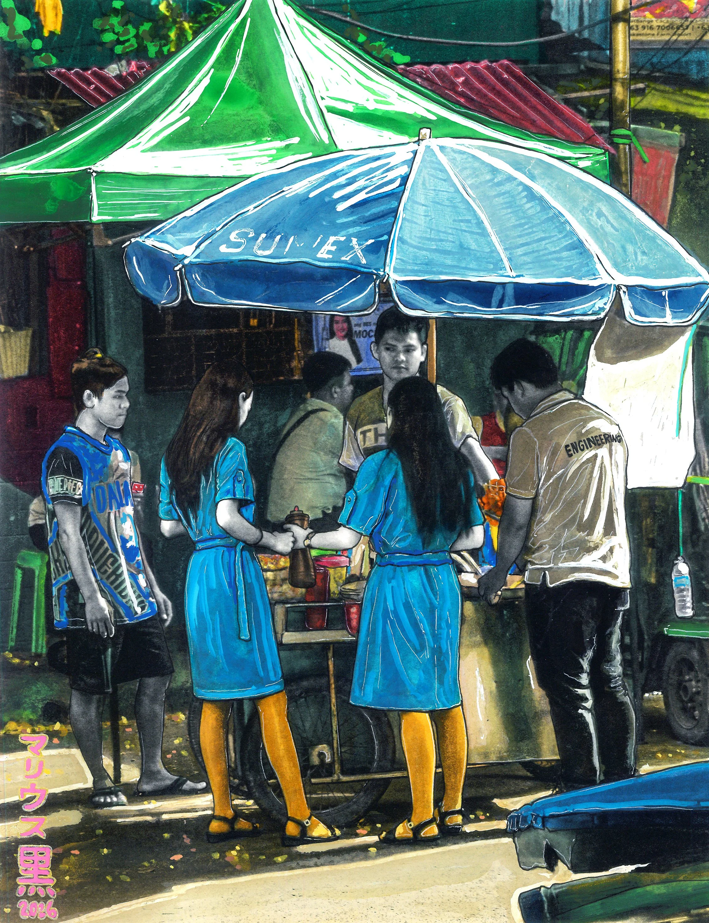 28 Quek Store - mixed media on watercolor paper (9 x 12 inches) Marius Black 2026.jpg