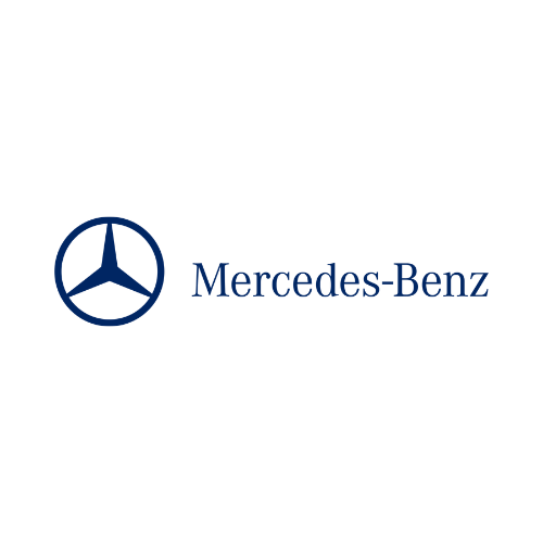 Mercedes-Benz logo met de tekst 'Mercedes-Benz' ernaast.