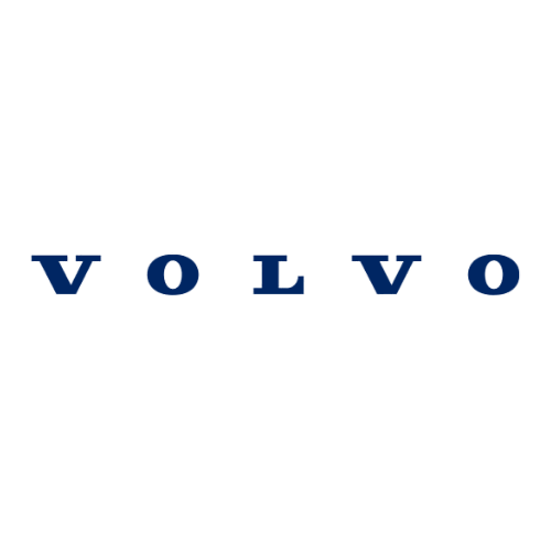 Het Volvo-logo op een zwart achtergrond.