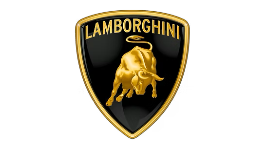 Lamborghini logo with a gold bull on a black shield background