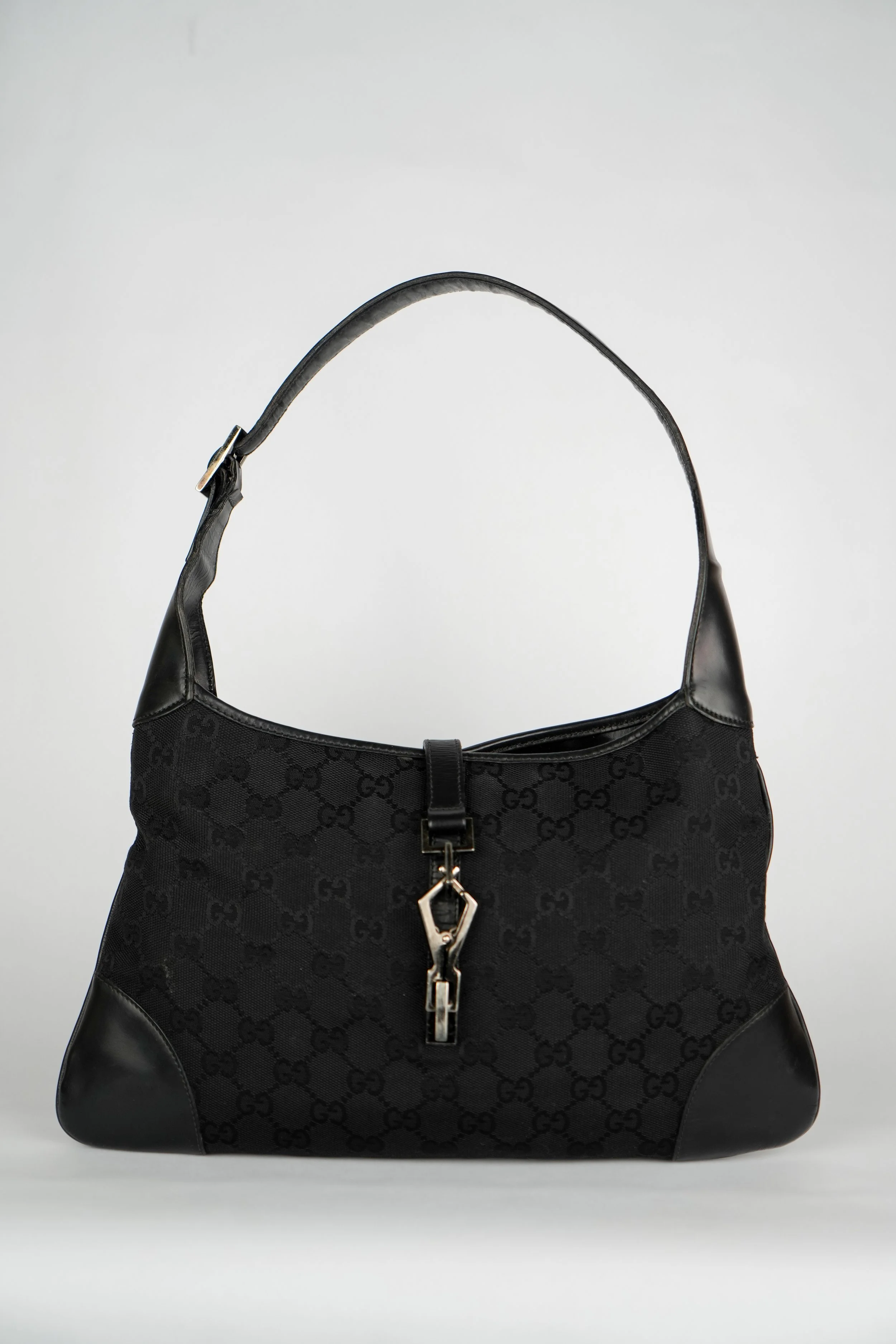 Tom Ford Era Vintage Gucci Jackie O Black GG Canvas Hobo Shoulder Bag 001.4057