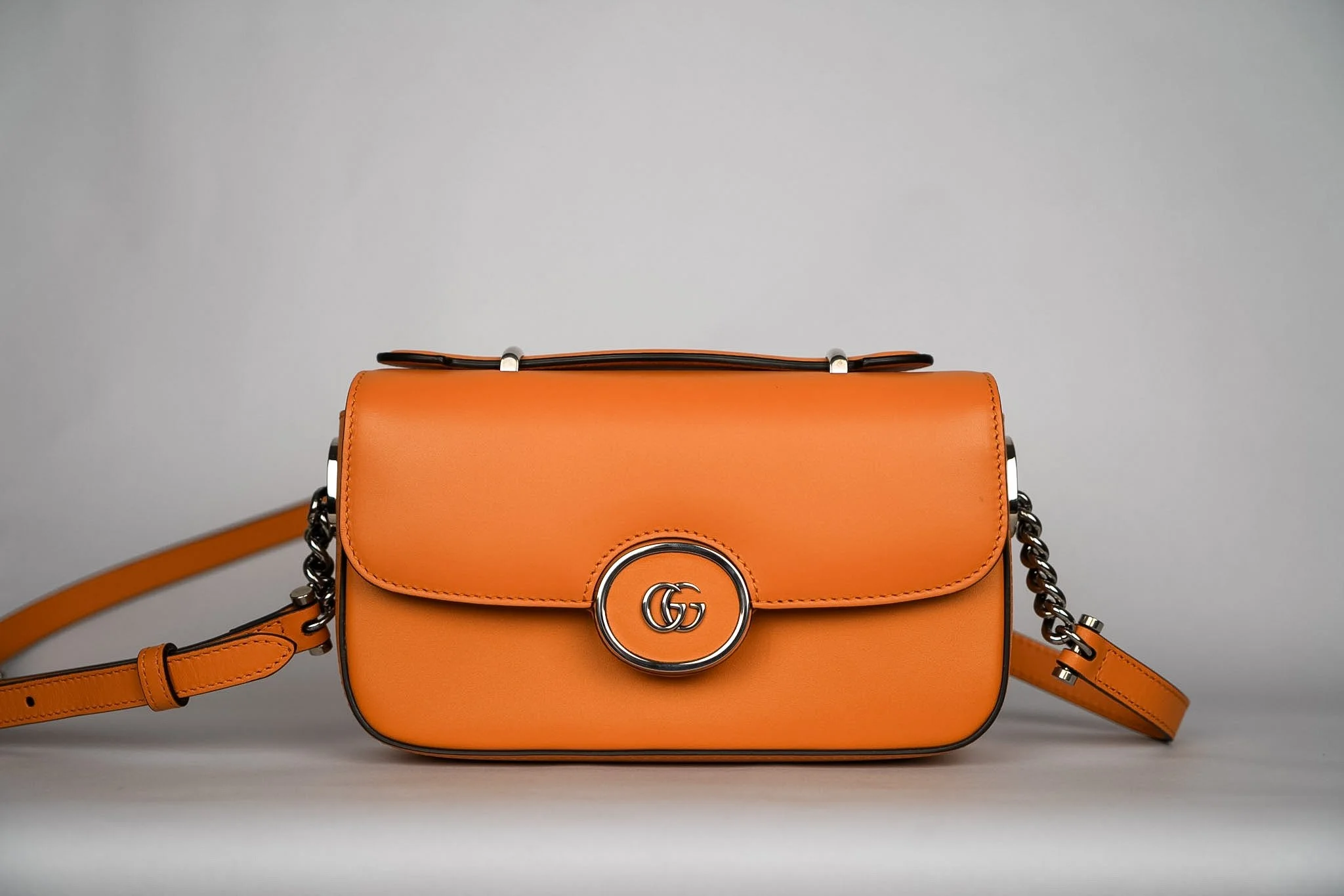 Gucci Petite GG Mini Shoulder Bag in Orange Calfskin