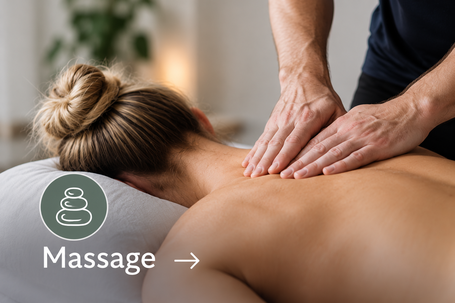 Person modtager massage på ryggen fra massør i en klinik, med fokus på nakkemassage.