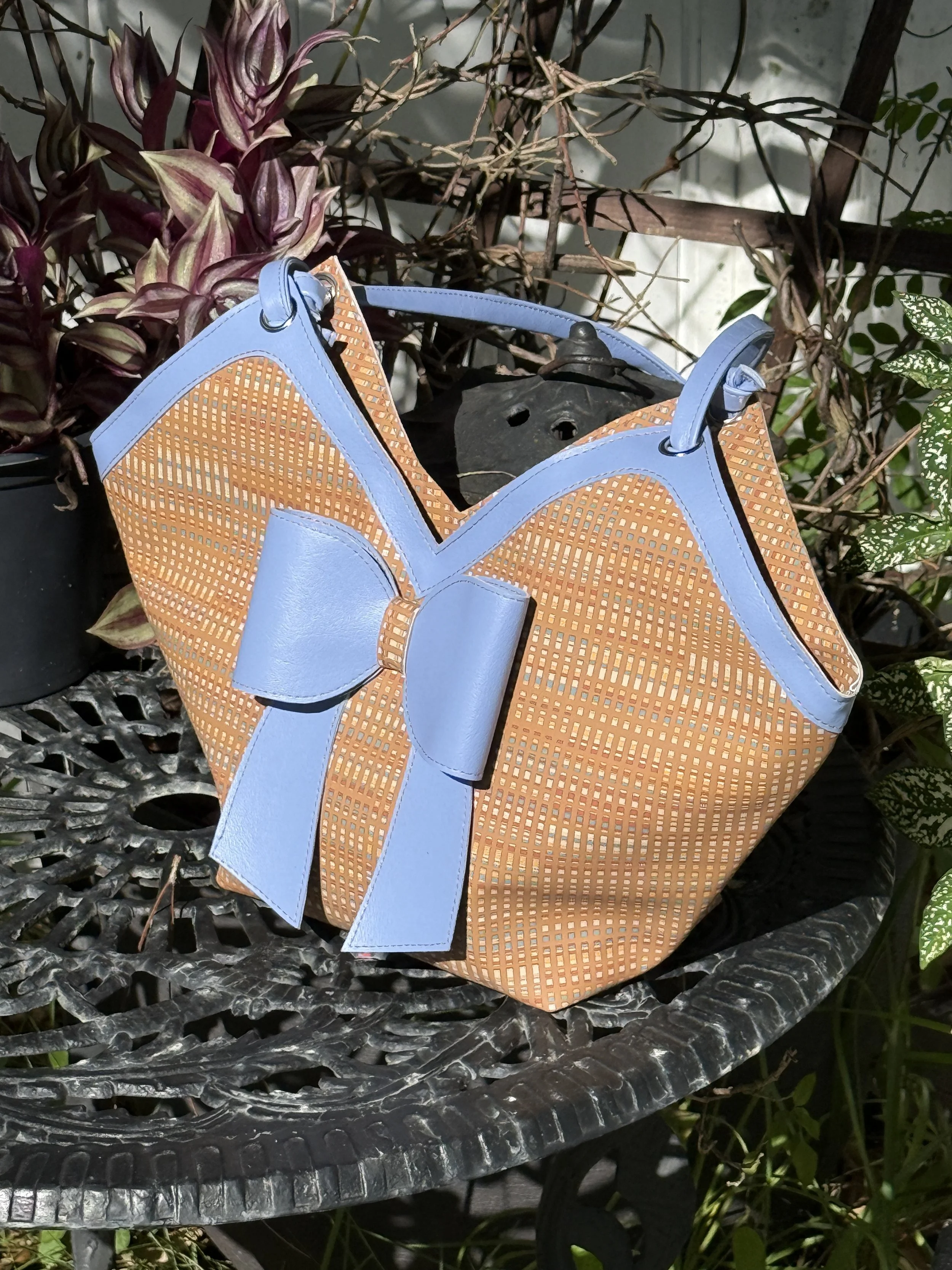 Emma Tote - Light Blue on Brown Plaid