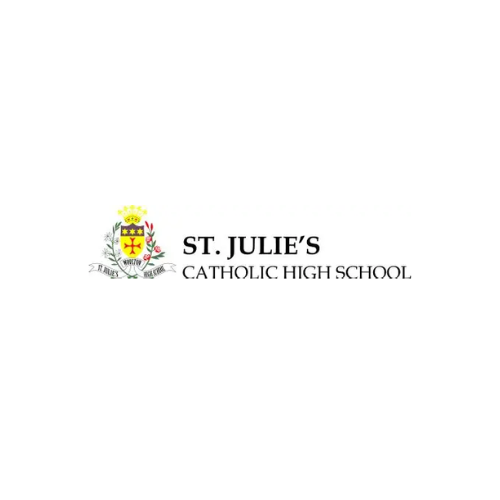St. Julie's Catholic High School logo with crest and school name.