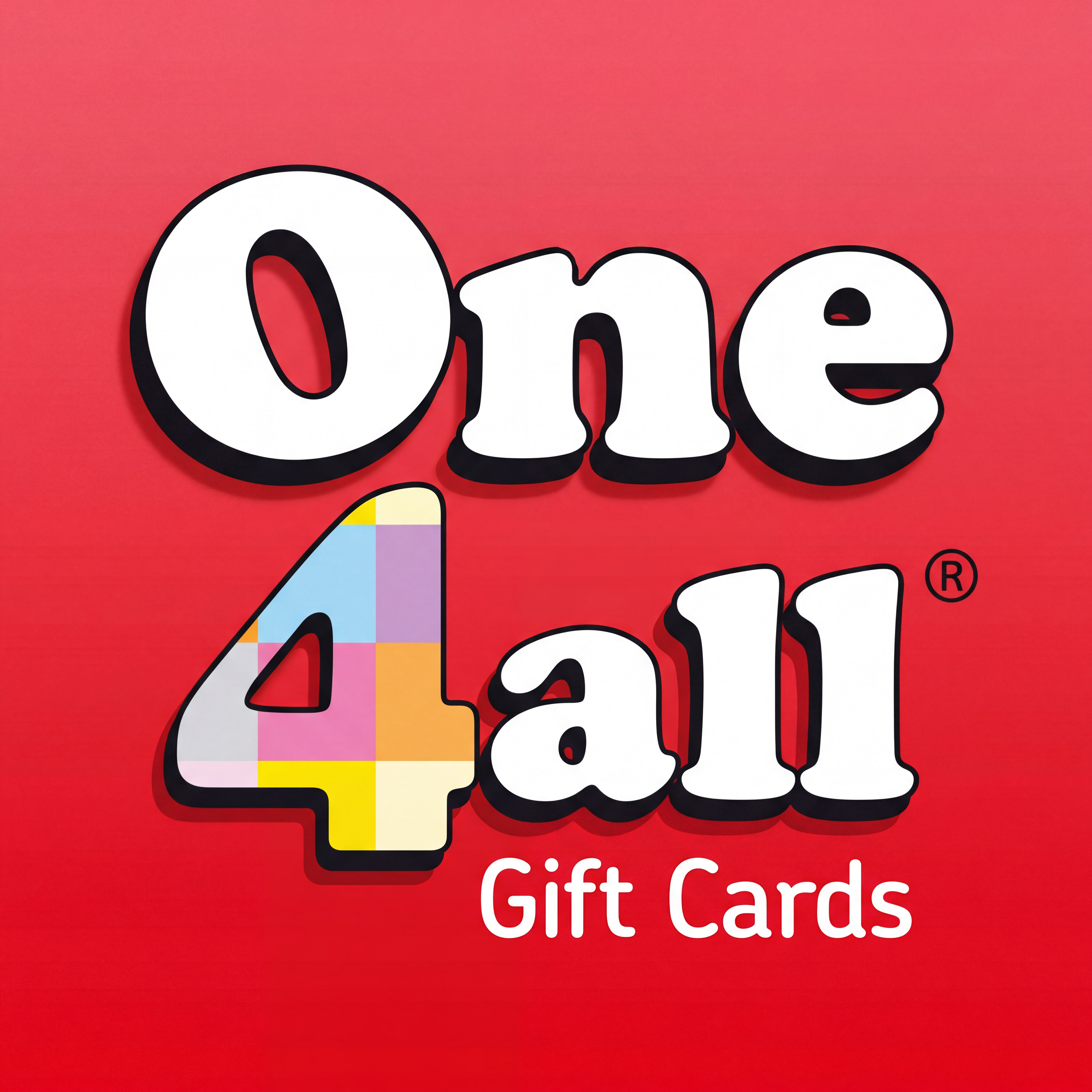 Partial view of a red background with the logo and text 'gift cards' on it, featuring a colorful rainbow ice cream cone icon.
