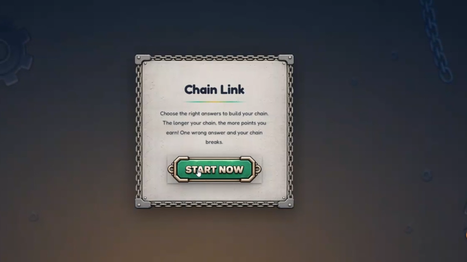 Chain Link game on the Beat Modules platform, where pupils choose the right answers to build a chain
