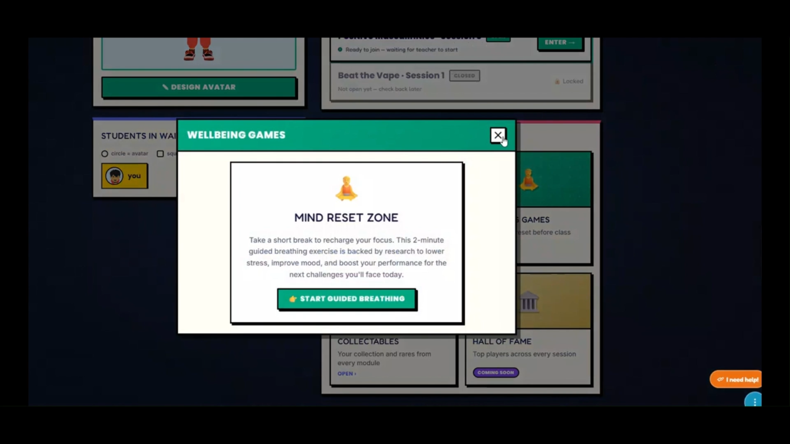 Mind Reset Zone on the Beat Modules platform, a two minute guided breathing exercise