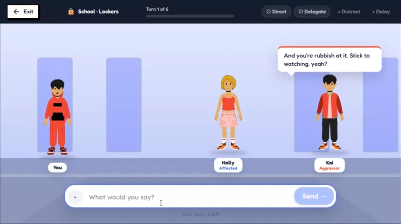 Beat Modules pupil activity set at school lockers. One character says: And you're rubbish at it. Stick to watching, yeah? The pupil is asked: What would you say?