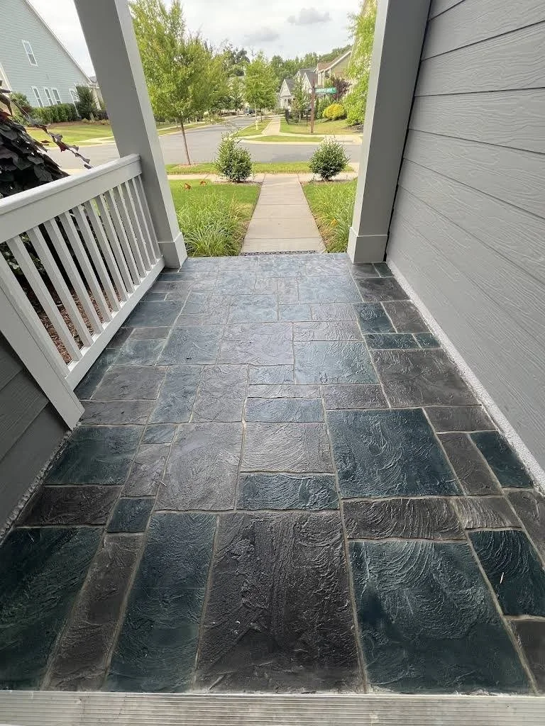 View from a porch stamped cooncrete floor