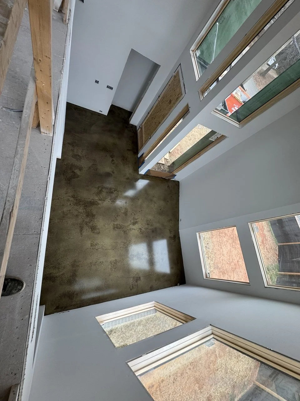 Interior view of a room with a polished concrete floor