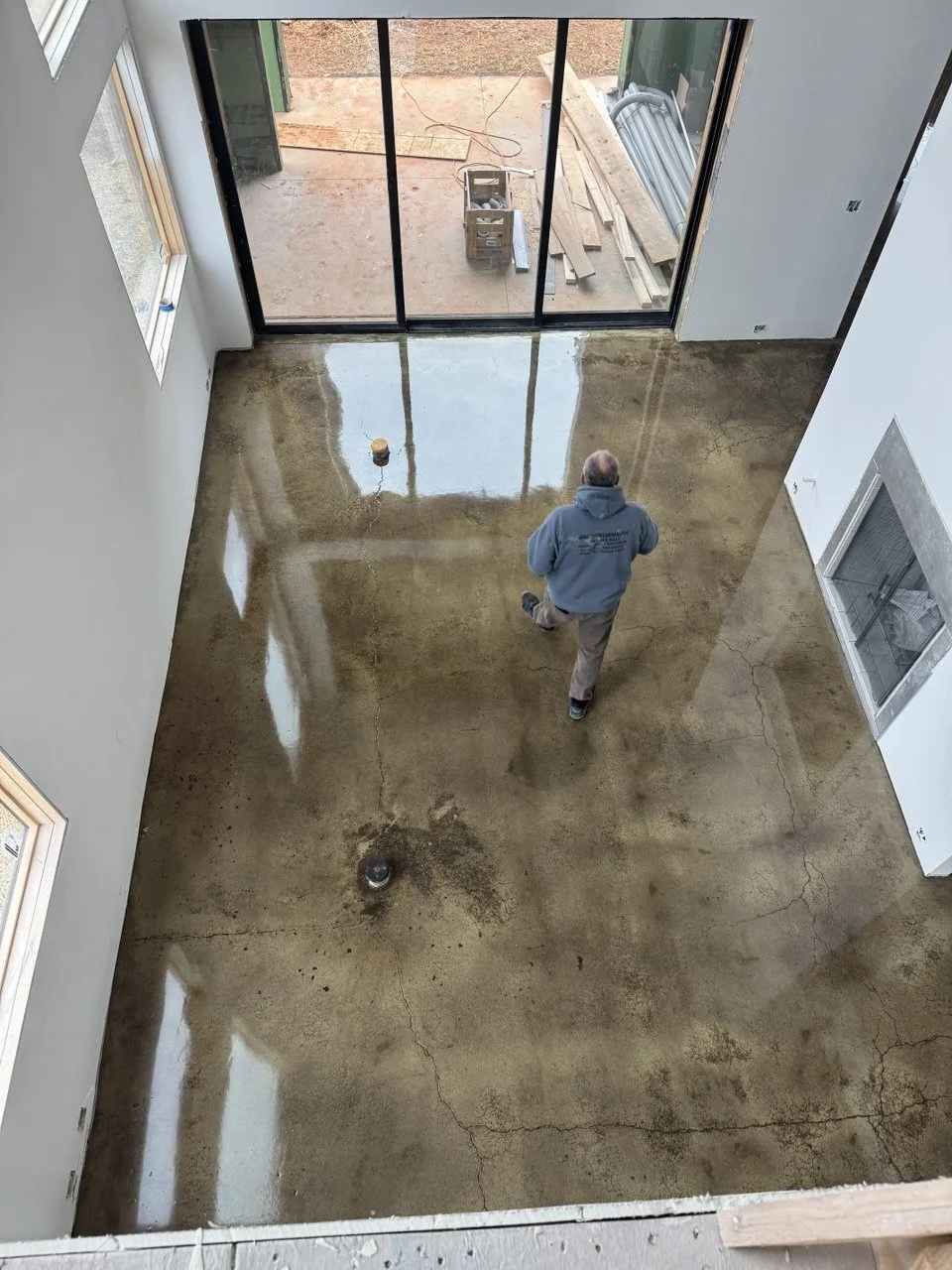 Abstract Concrete owner walking on a newly polished concrete floor