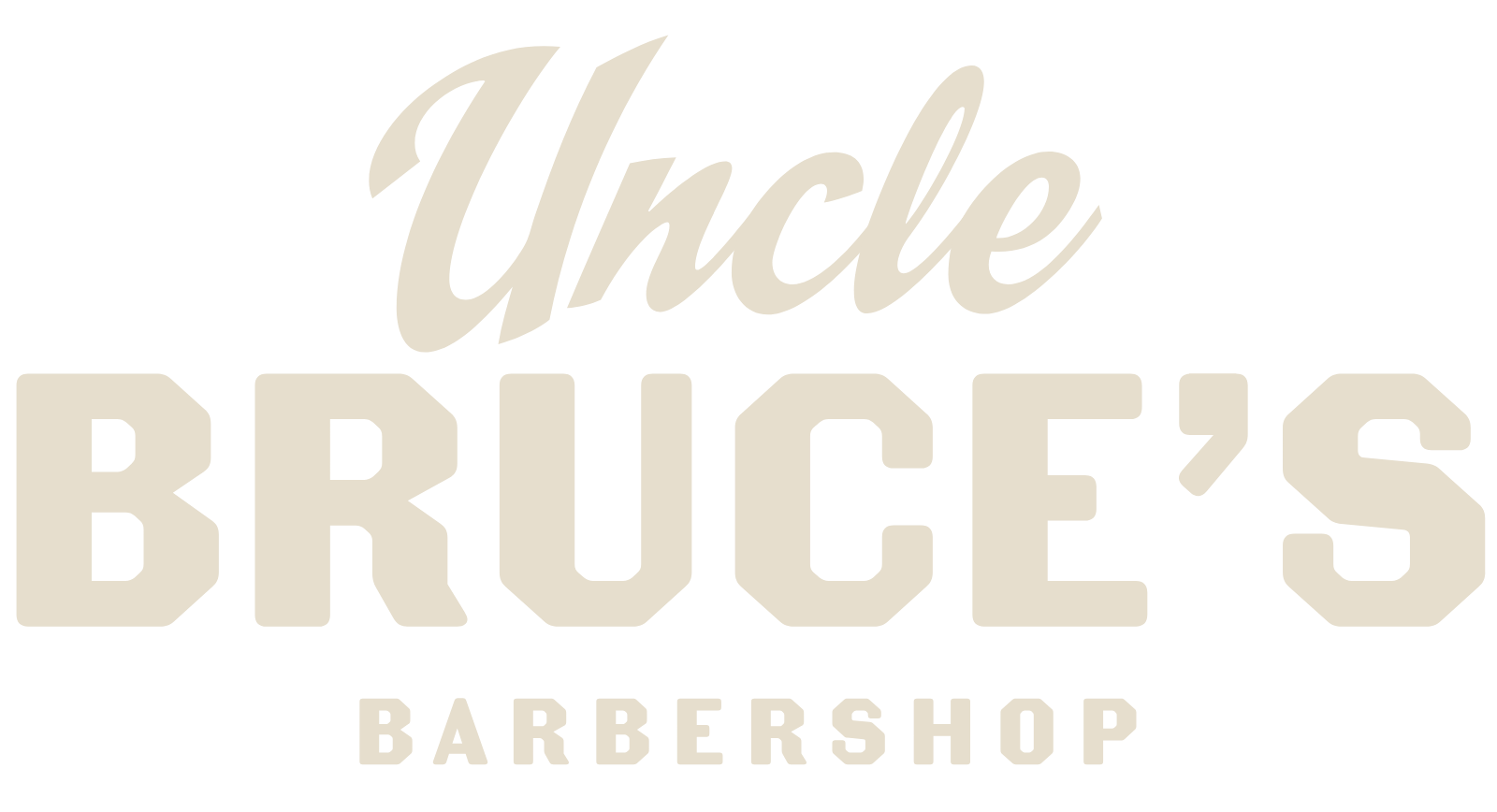 Logo for Uncle Bruce's Barbershop with stylized text.