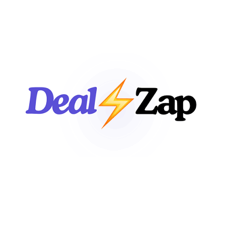 Logo for Deal Zap with the words 'Deal' in purple, a lightning bolt in the center, and 'Zap' in black.