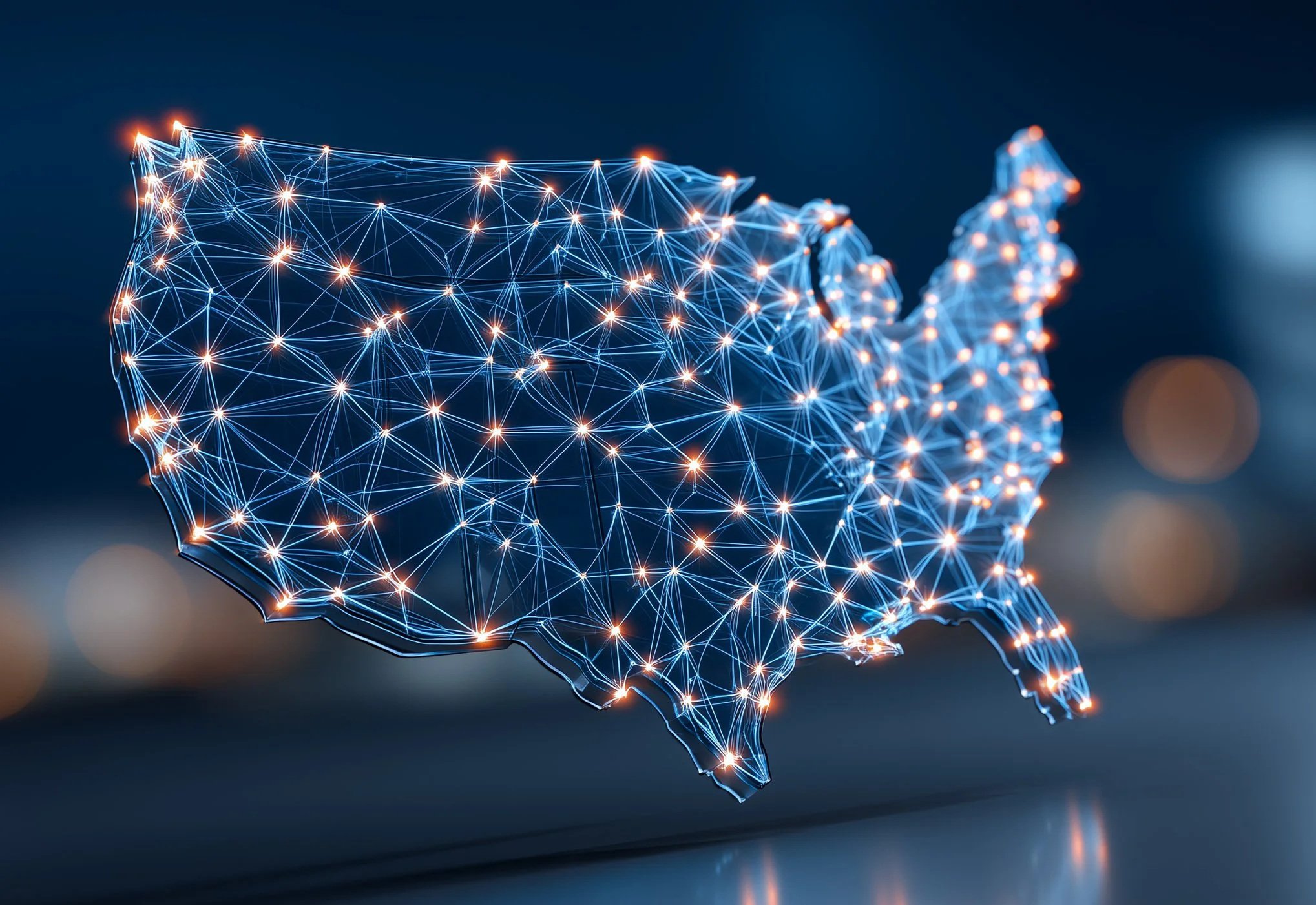 Digital map representing nationwide sales and use tax compliance across the United States.