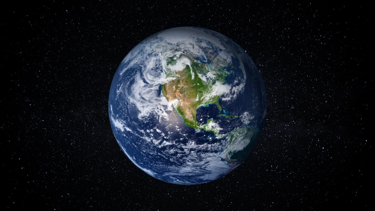 Earth viewed from space showing North America, Central America, the Caribbean, and parts of South America, with cloud formations and ocean surfaces visible.