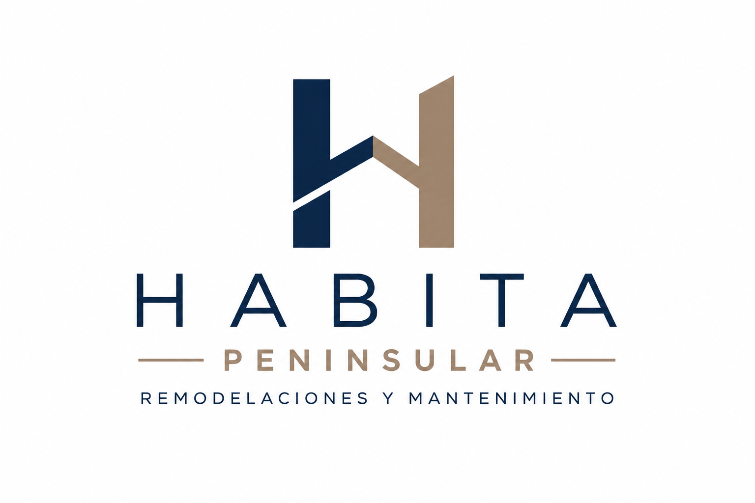 Logotipo de Habita Peninsular, empresa de remodelaciones y mantenimiento, con diseño en azul y beige.