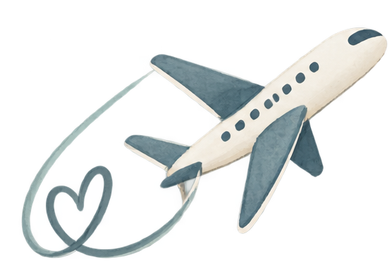 Watercolor painting of an airplane with a smiling face and a halo above it.