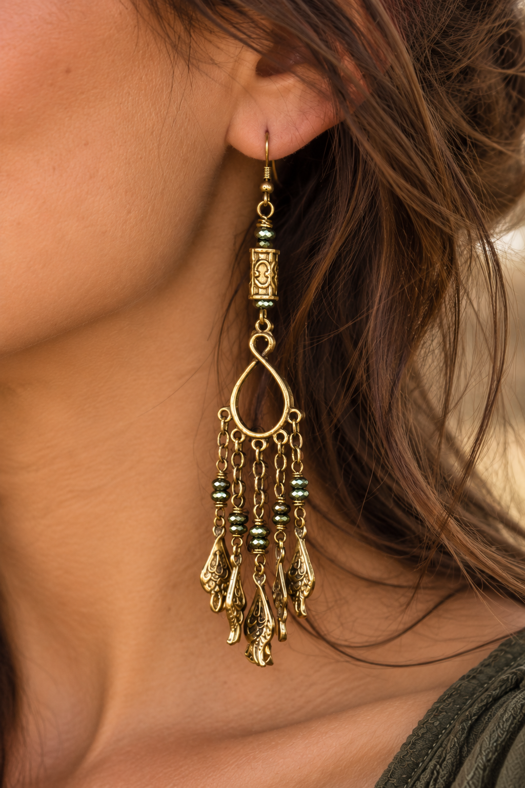 Antique Gold Bohemian Chandelier Earring Close up.png