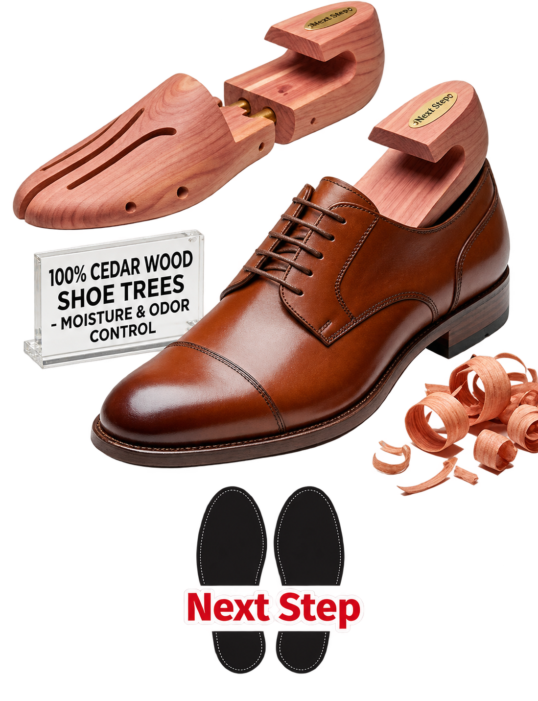 Cedar wood shoe trees and a brown dress shoe