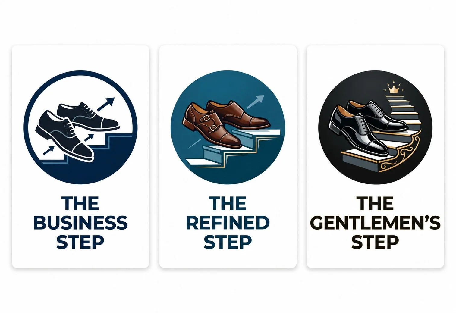 Men’s dress shoe repair packages on a clean white background
