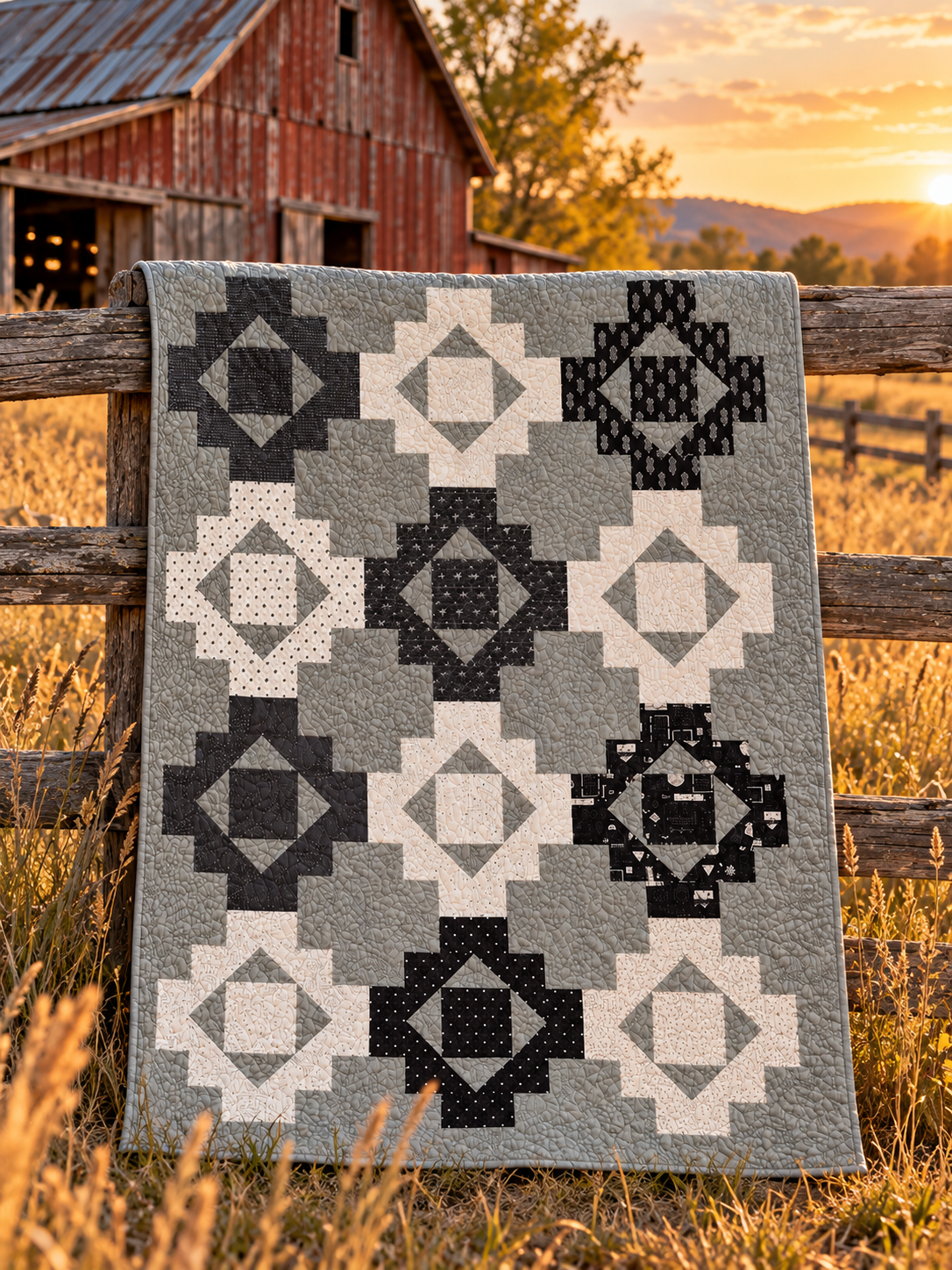 Trinkets in Black & White:  A Retirement Quilt