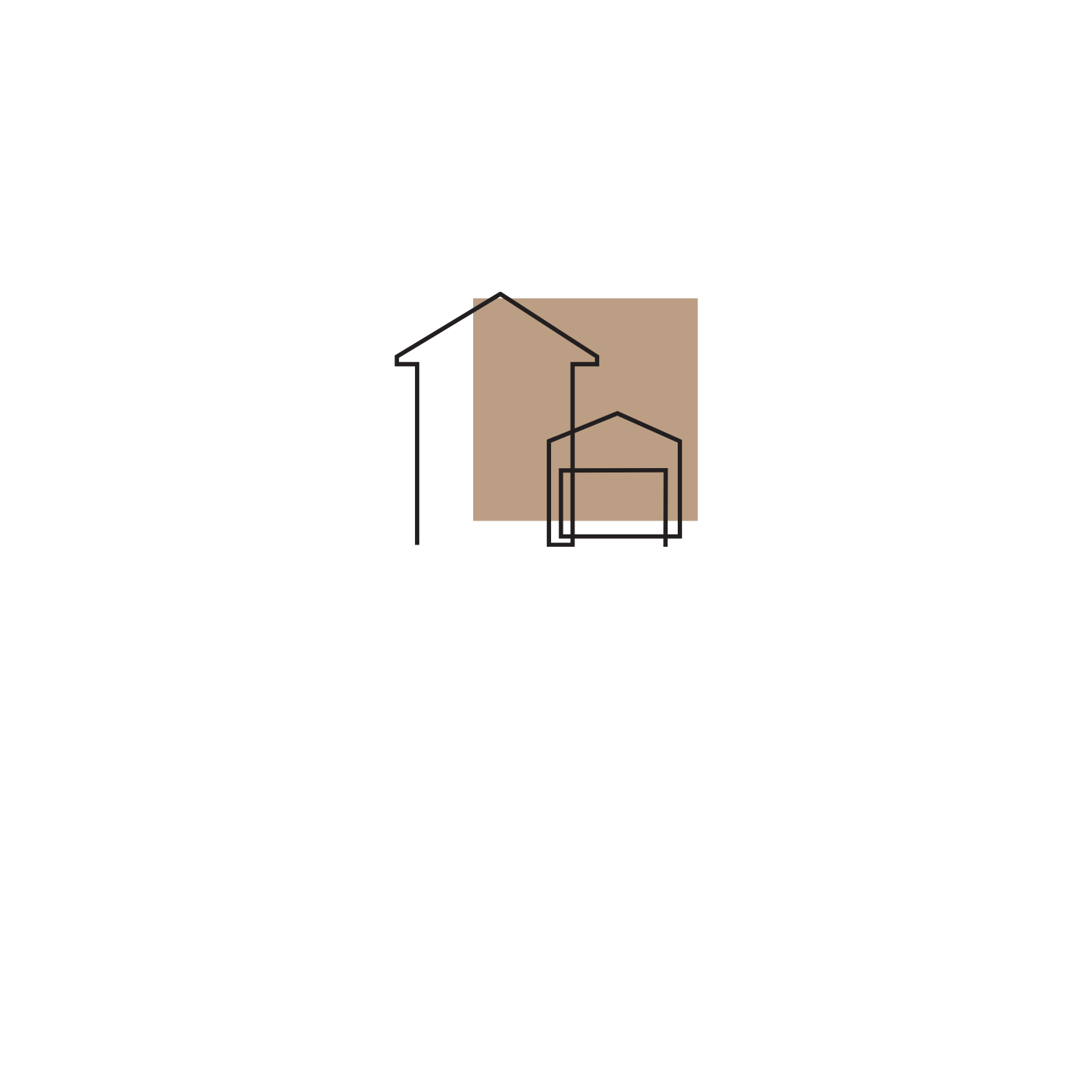 Logo for Best Oklahoma Homes featuring a simple outline of two houses and a square background, with text stating 'Best Oklahoma Homes' and 'Real Estate Services.'
