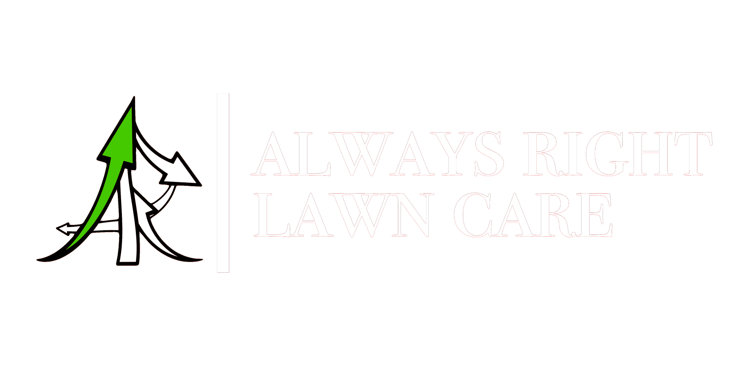 Logo for Always Right Lawn Care featuring arrows which are styled to make out the letters AR, with only one of the arrows being green and the rest others being white implicating their slogan, "One way, the right way".