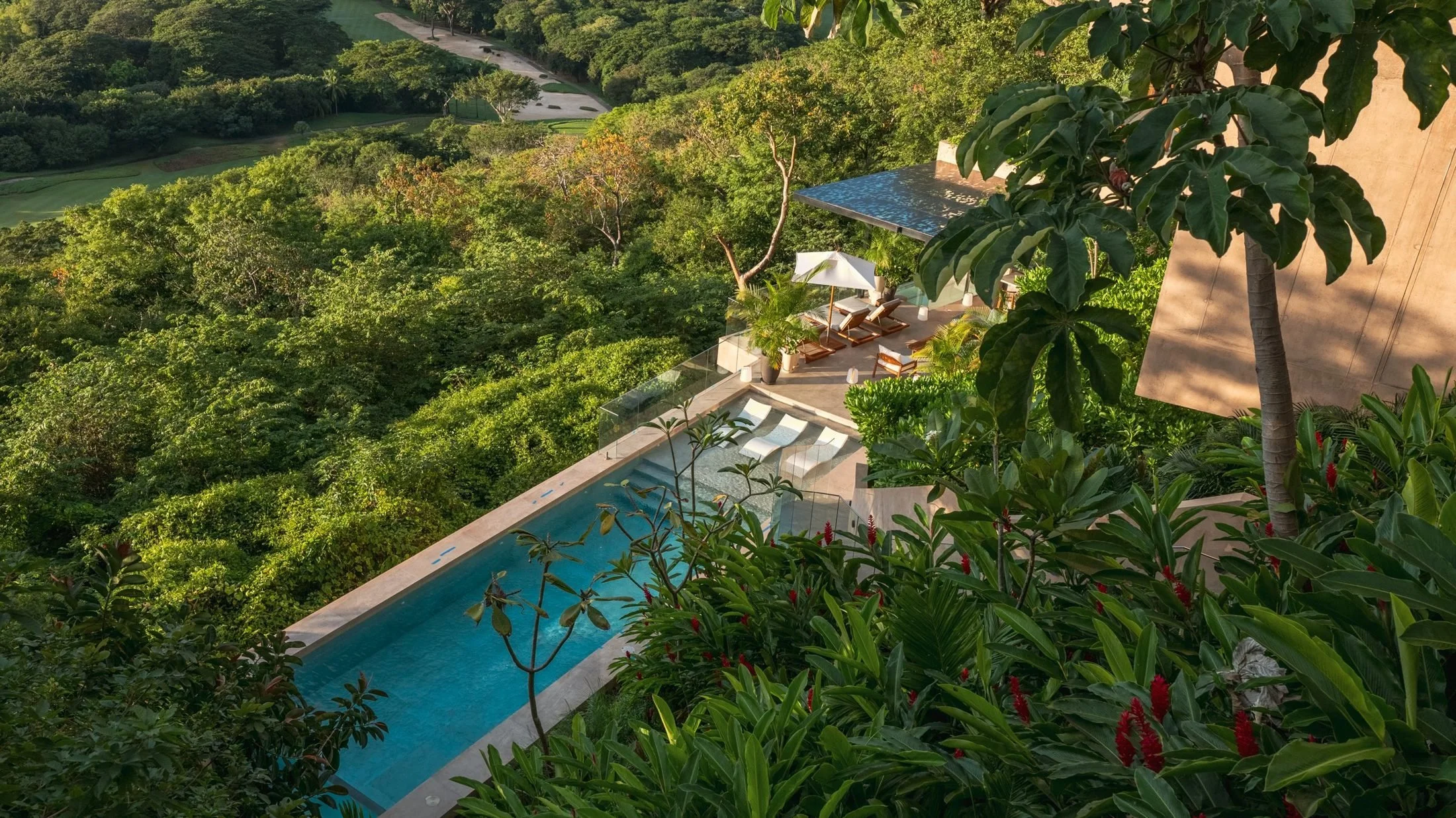 Infinity pool surrounded by tropical jungle at a luxury home in Peninsula Papagayo, Costa Rica