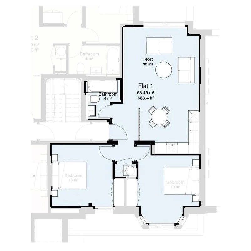 Flat 1 floor plan