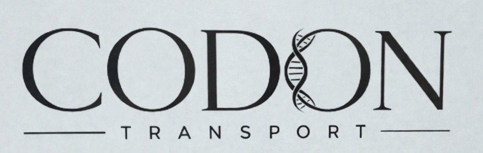 The logo for Codon Transport featuring the company name with a DNA double helix replacing the letter O.