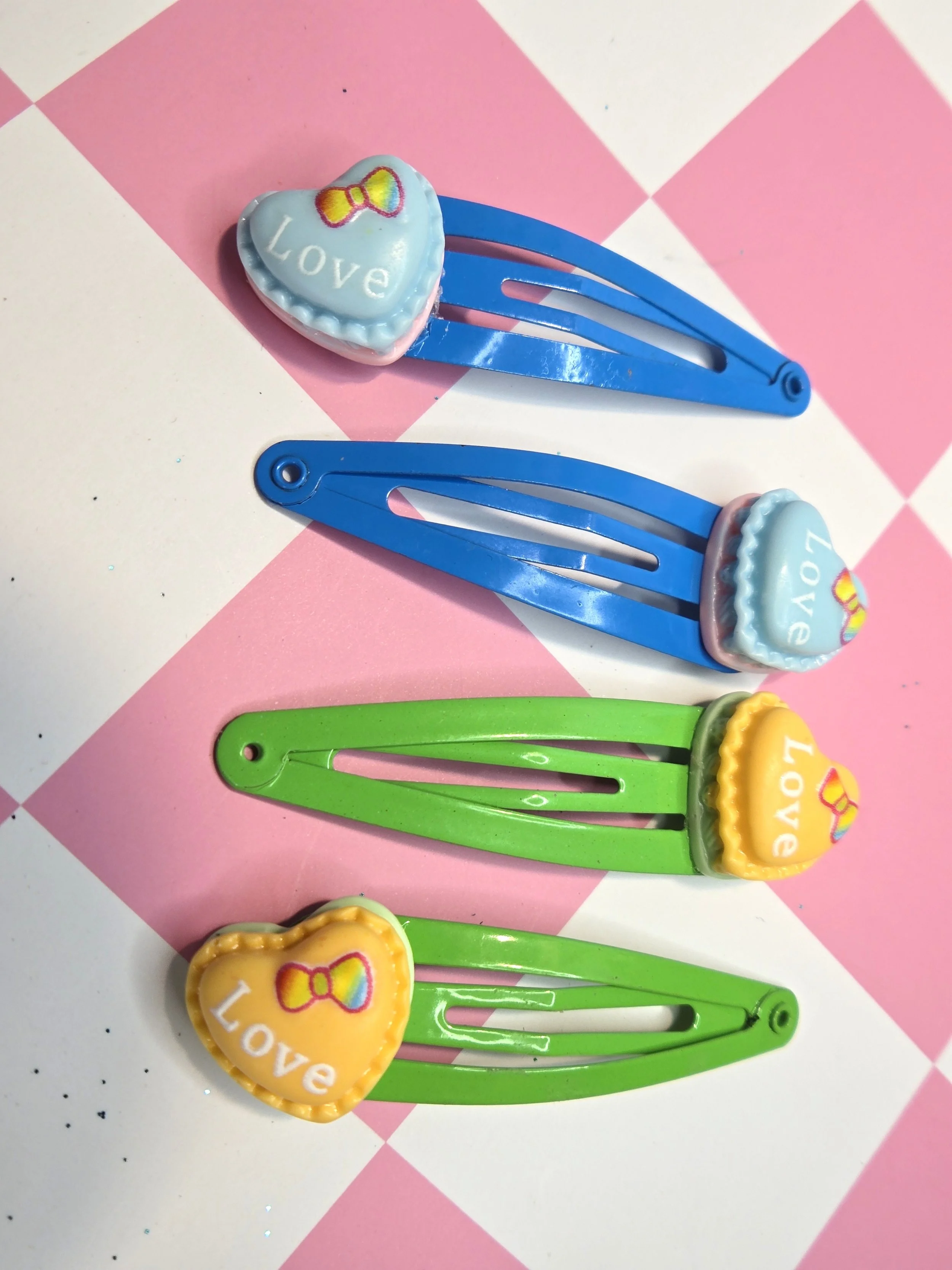 💚💙 Kawaii Love Heart Barrette Sets — Lime Love & Blue Love!