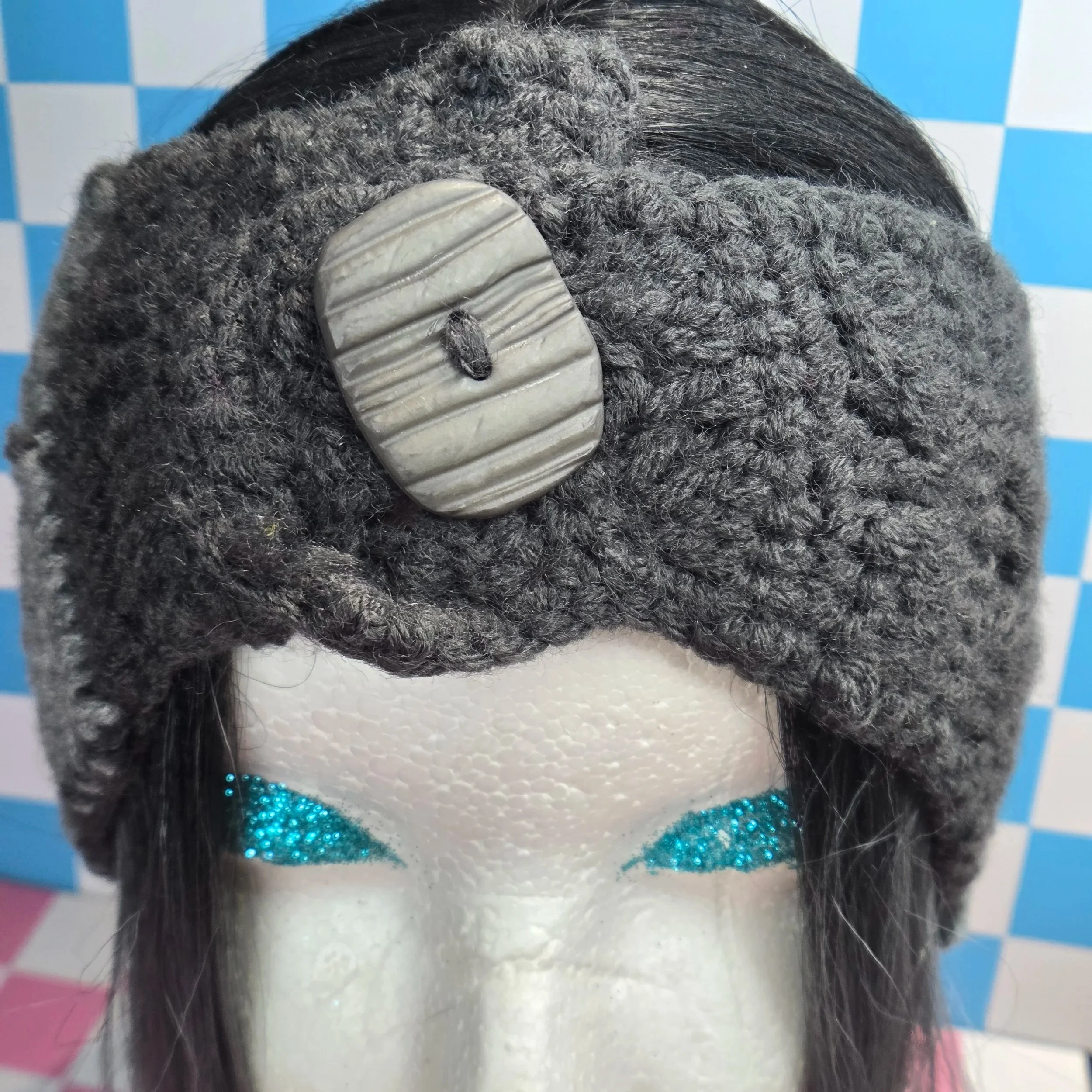 Charcoal Granny Square Wood Button Headband