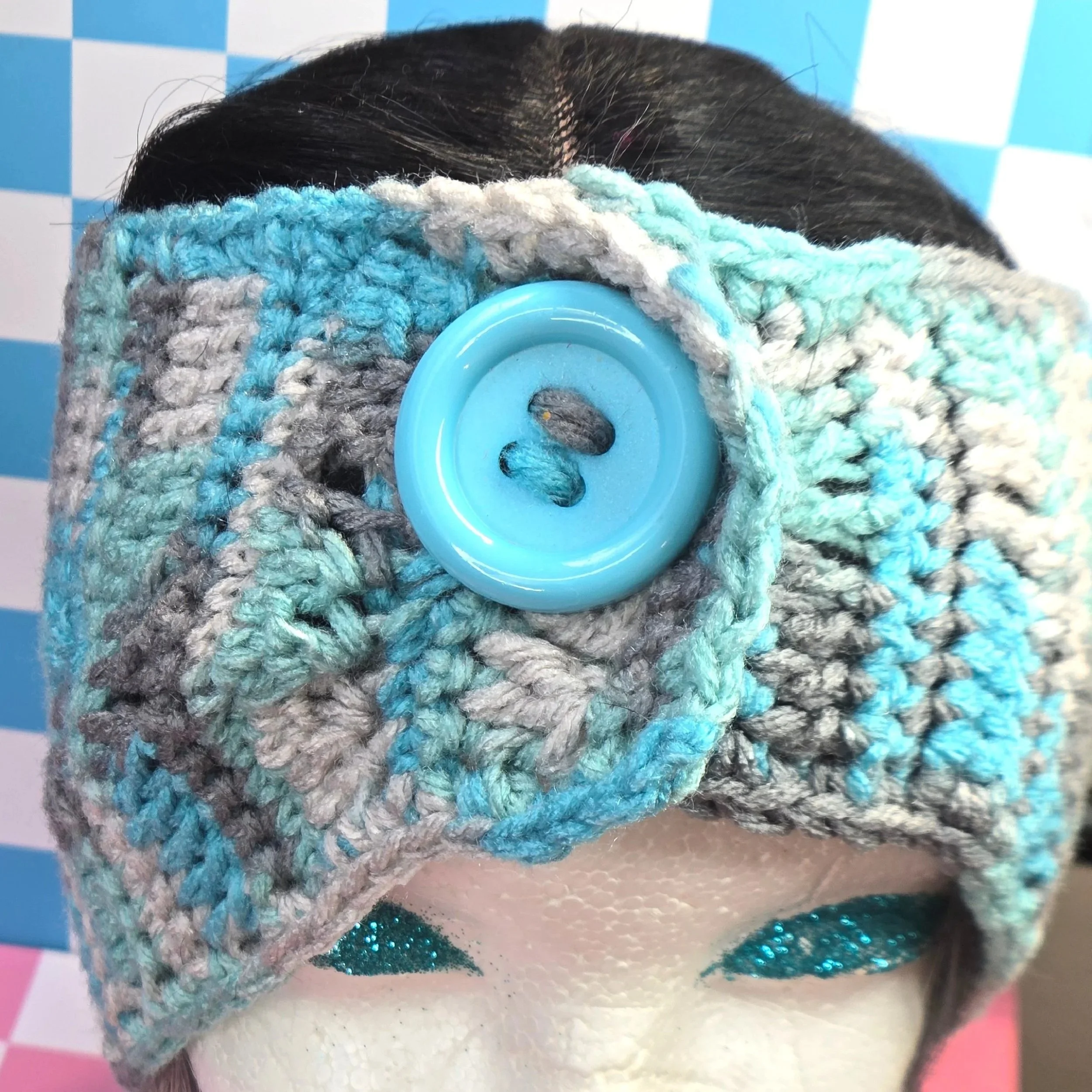 Ocean Mist Granny Square Button Headband