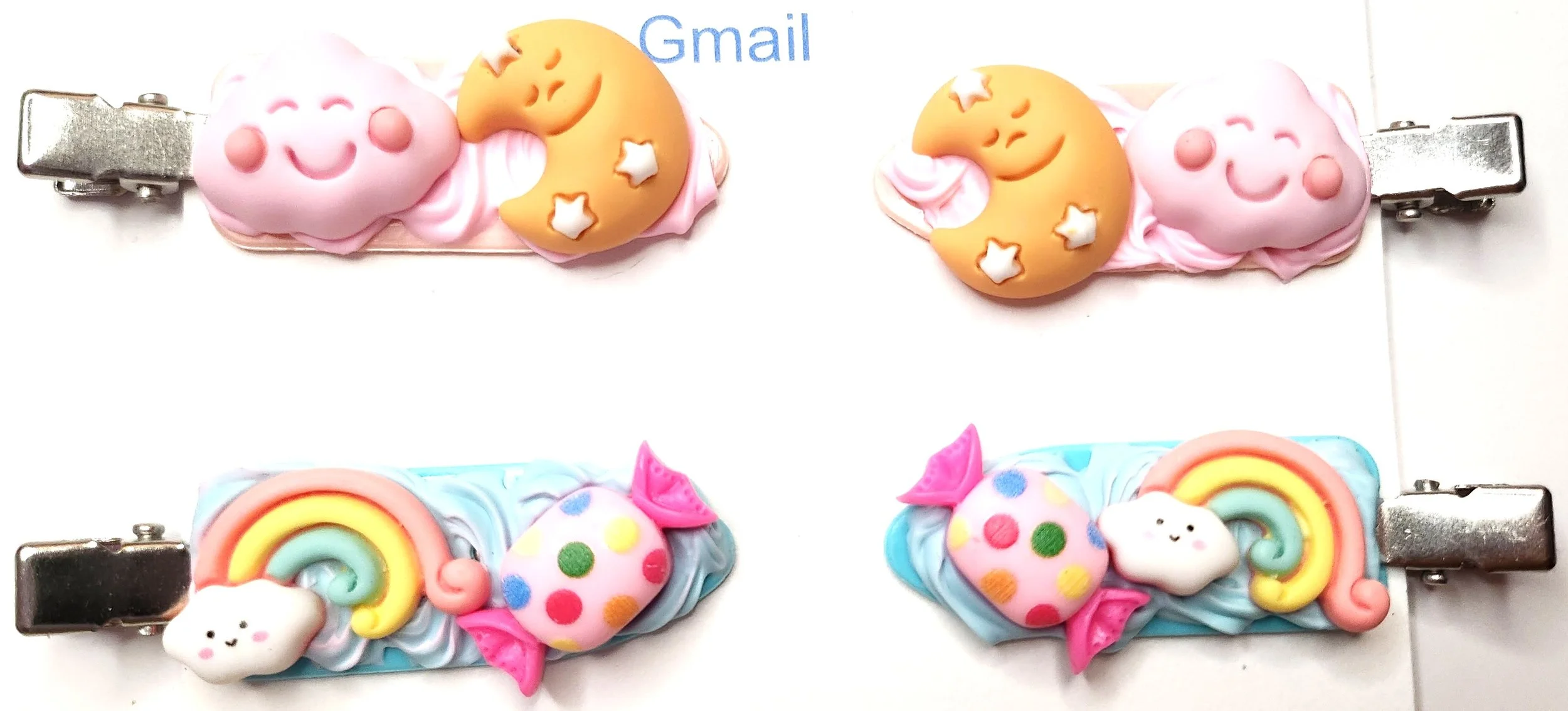 Dreamy Decoden Hair Clip Set - Moon, Stars, and Rainbow Delight